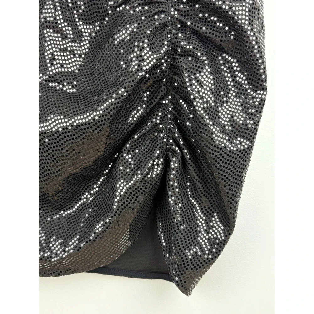 H&M Black Sequin Mini Skirt NWT Ruched Party Cocktail Night Out‎ Small S